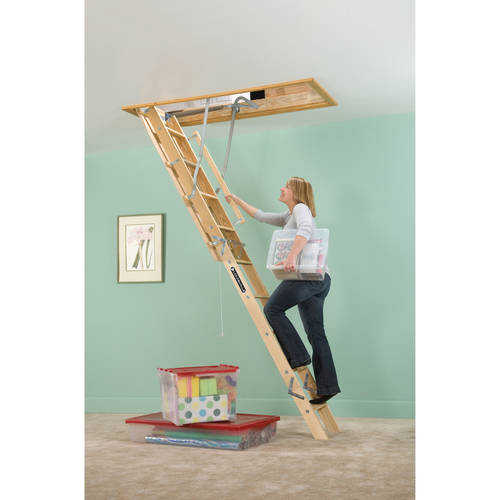 Louisville Ladder S224P 7 ft. - 8 ft. 9 in. Wood Attic Ladder, Type I, 250 lbs Load Capacity