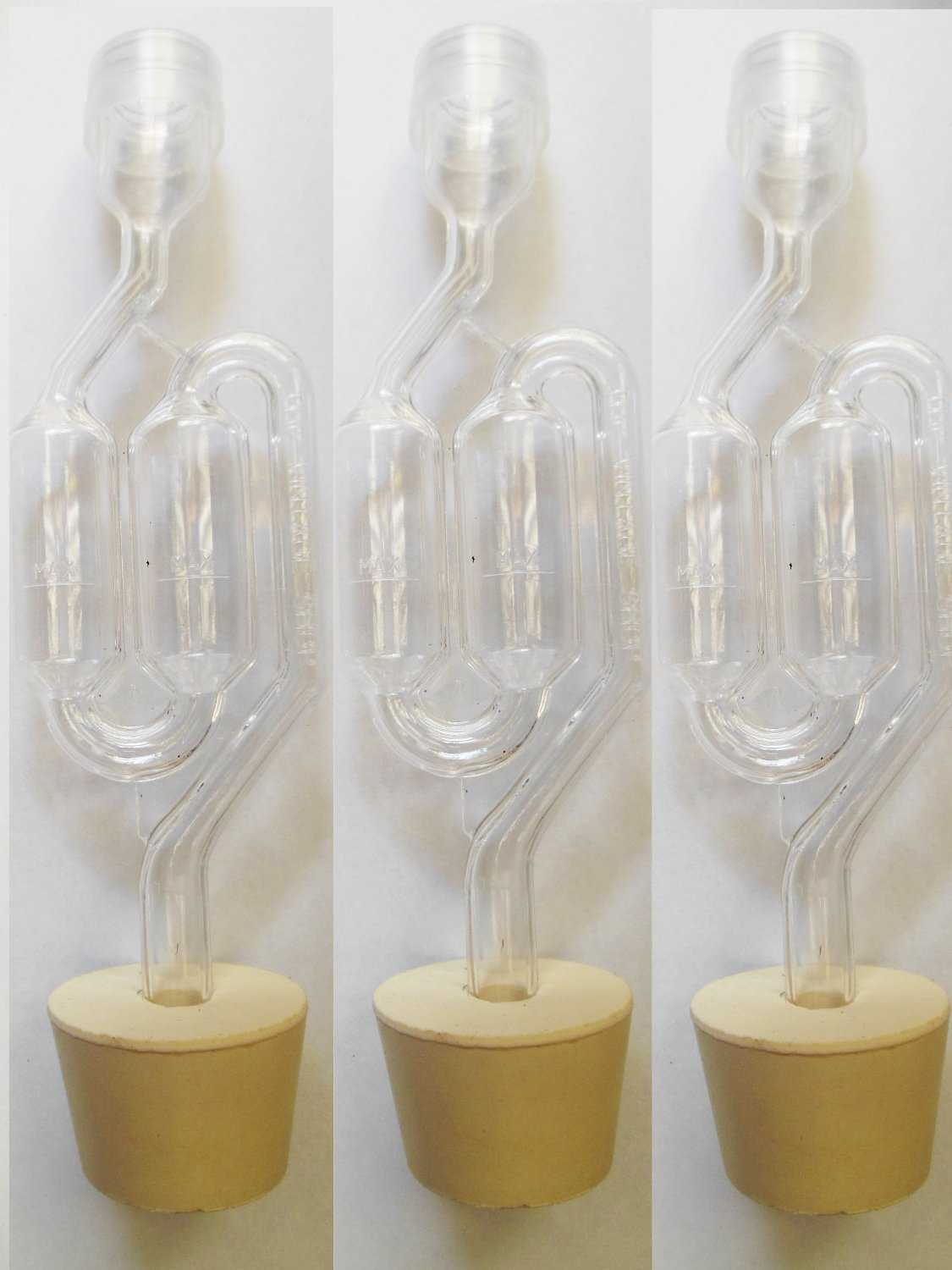 3ct. - S-Shape Airlock with #6.5 Stopper - Set of 3 (Bubble Airlock)
