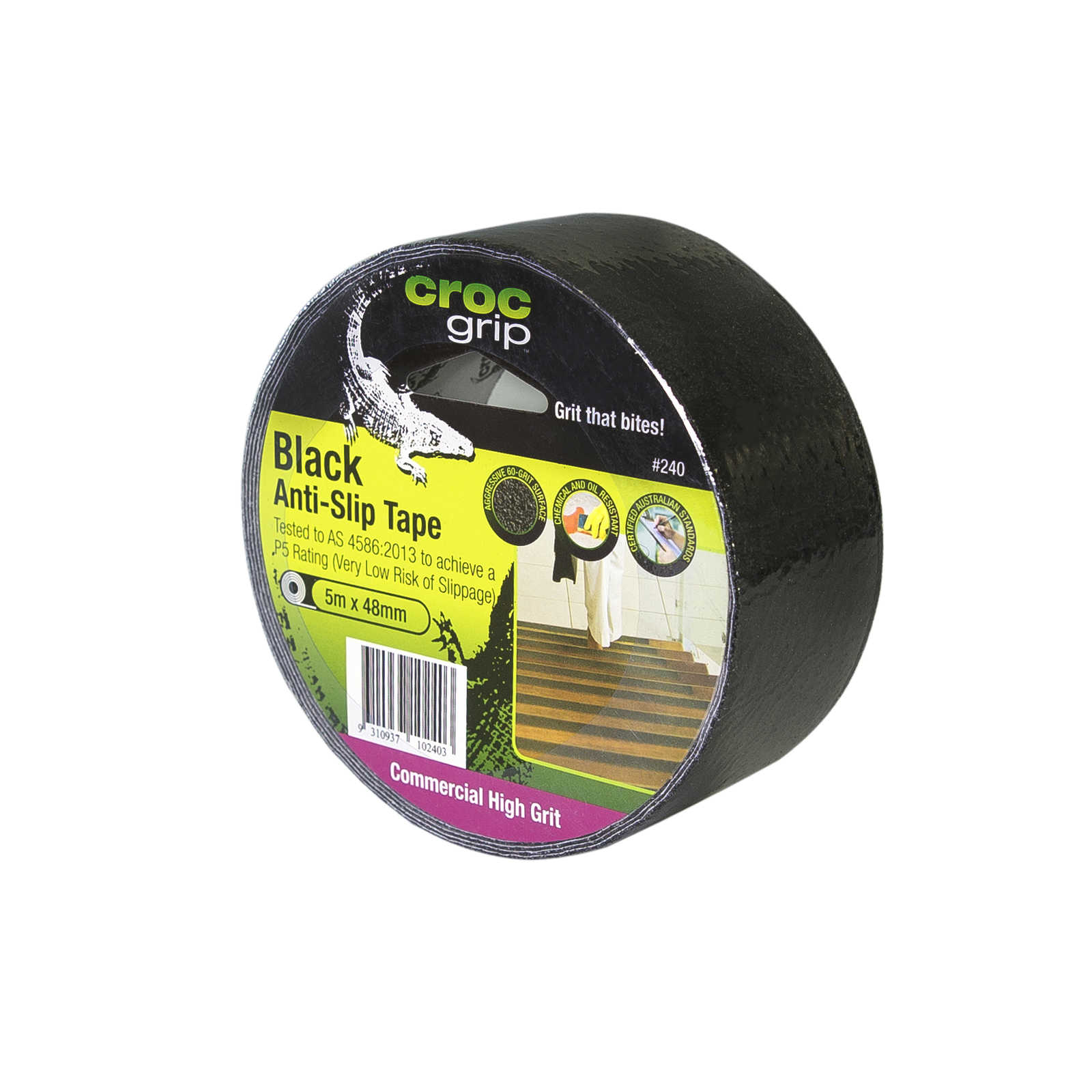 CROC grip Commercial High Grit Anti-Slip Tape, Black Tread 1.9 inches x 16.4 feet, Outdoor Weather Resistant, Safety for Stairs & Walkways