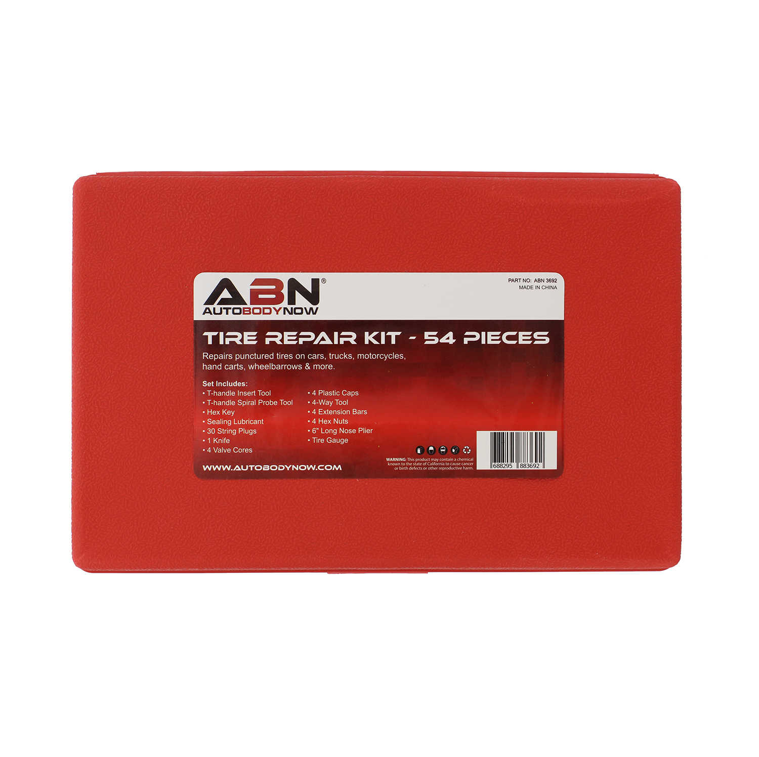 ABN Deluxe Tire Plug Patch 54 pc Kit for Tubeless Repair on On/Off Road Vehicle