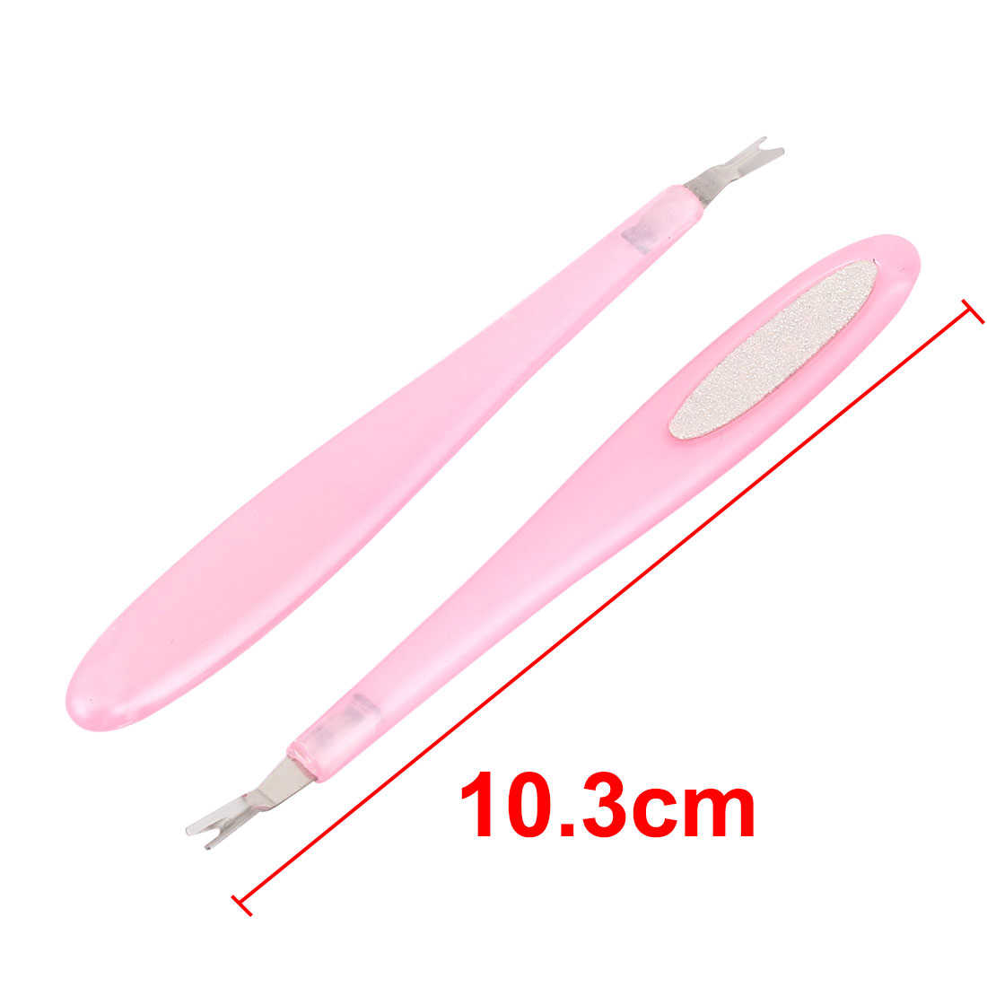 4pcs Ladies Plastic Handle Metal Cuticle Remover Nail File Manicure Tool Pink