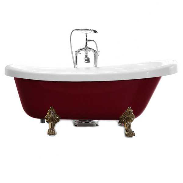 Vanity Art Freestanding Red and White Acrylic 67-Inch Claw Foot Soaking Bathtub