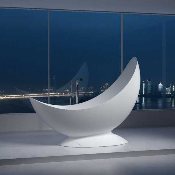 78'Polystone Half Moon Free Standing Bathtub in Glossy or Matte White Finish-No Faucet