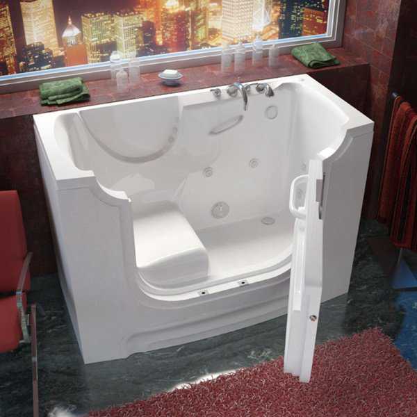 MediTub Wheelchair Accessible 30x60-inch Right Drain White Whirlpool Jetted Walk-In Bathtub