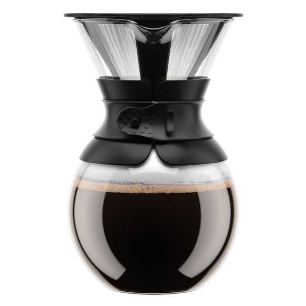 Bodum Pour Over Coffee Maker with Permanent Filter, 1.0L, 34oz, Black
